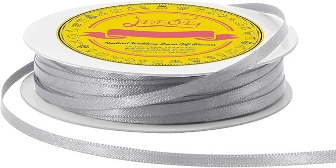 LEEQE Double Face Silver Satin Thin Ribbon 1/8 inch X 50 Yards Polyester Silver Ribbon for Gift Wrapping Very Suitable for Weddings Party Hair Bow Invitation Decorations and More