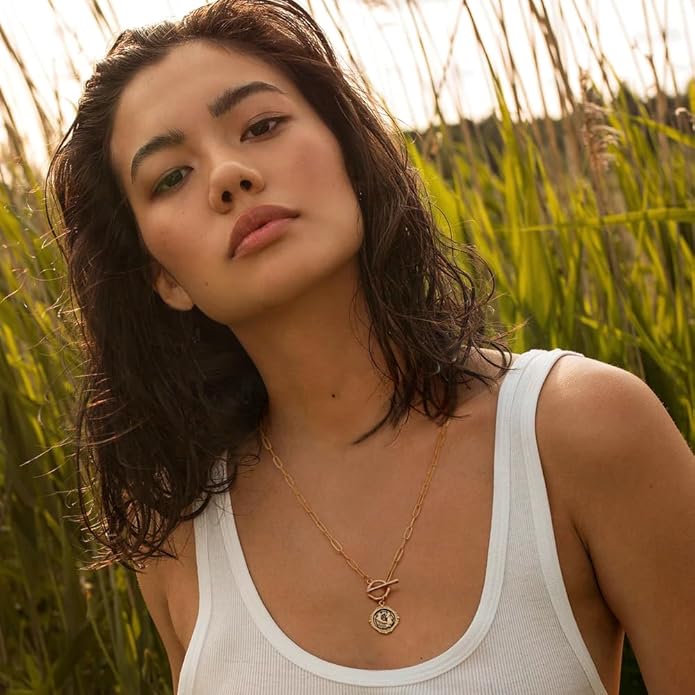 CANEVINKA Dainty Cross Medallion/Heart Pendant Chain Necklace 18K Gold Plated Oval Choker Fashion OT Toggle Jewelry Handmade for Women Simple Gold Charm Necklace