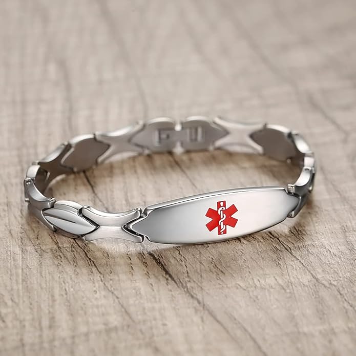 LinnaLove Fashion Shiny medical alert bracelet with Free Engraving Stainless steel Medical id bracelet for Women