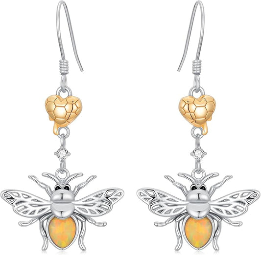 Diamond Butterfly/Dragonfly/Bee Earrings for Women 925 Sterling Silver Opal Dangle Drop Earrings Jewelry Gift for Mother Wife
