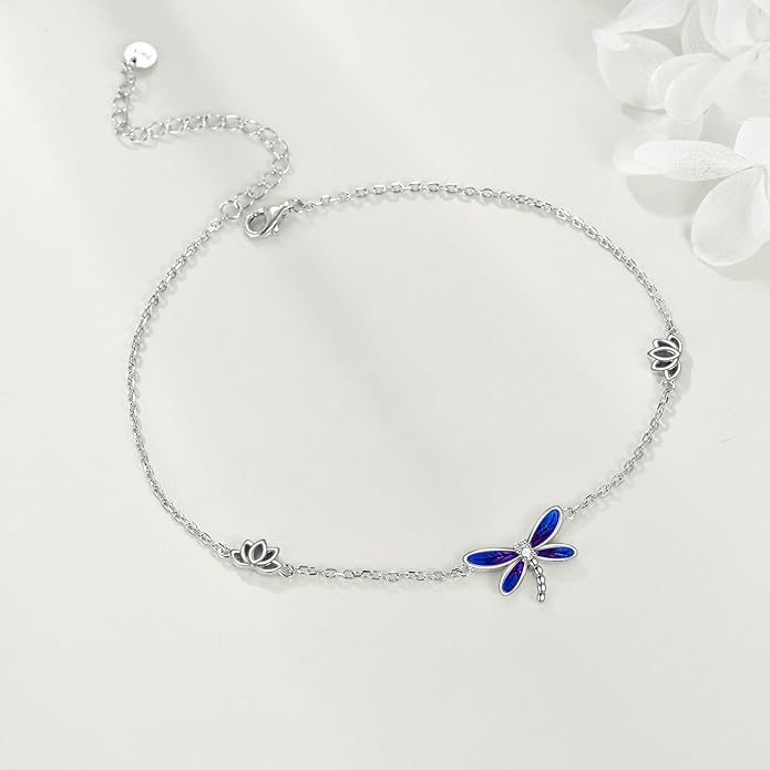 925 Sterling Silver Anklet for Women Dragonfly/Butterfly/Sea Turtles/Mermaid/Infinity/Hamsa Hand Adjustable Chain Ankle Bracelets Jewelry