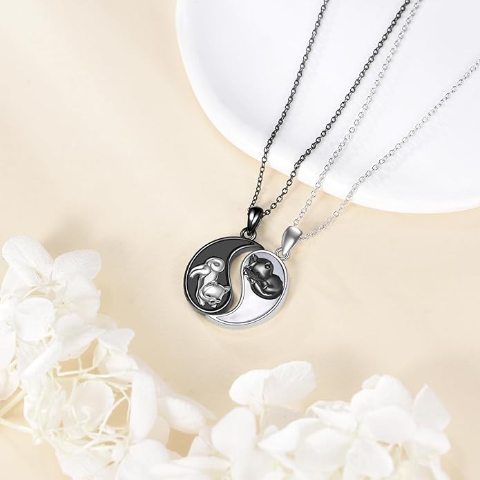 JBAERD Couples BFF Matching Necklaces 925 Sterling Silver Cross/Yin Yang/Sun Moon/Mountain Wave Pendant Necklace Anniversary Birthday Gifts