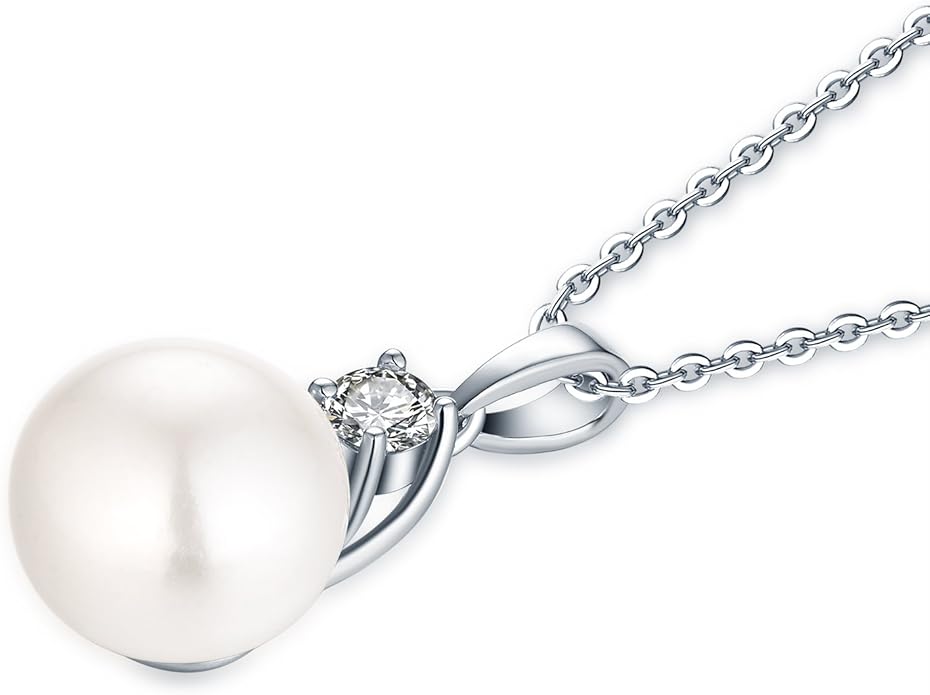 925 Sterling Silver Freshwater Cultured Pearl Pendant Necklace JO WISDOM Jewelry for Women,Girls