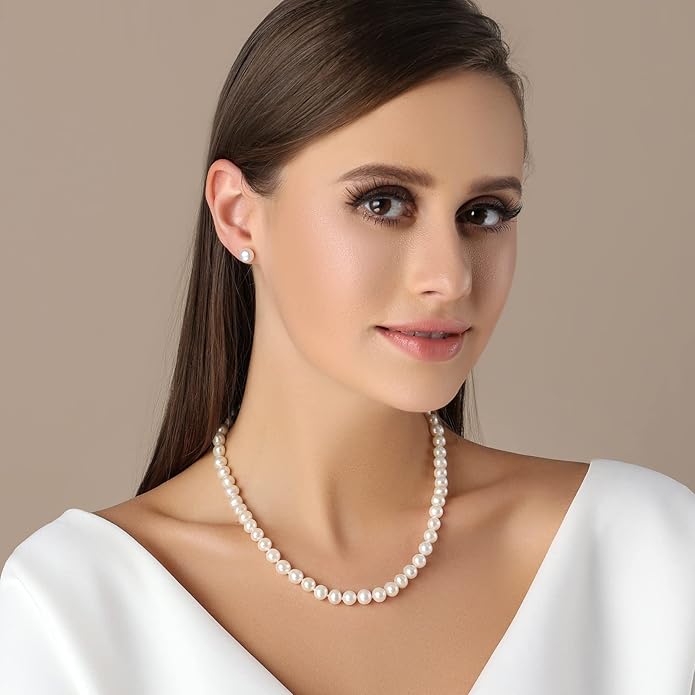 Freshwater Cultured Pearl Necklace, Real Pearl Necklace with Silver Chain and Clasp, Jewelry for Brides Wedding Gifts for Women Her Wife Sister