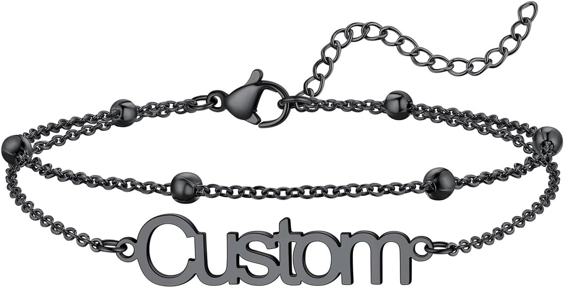 U7 Custom Layered Ankle Bracelets for Women Stainless Steel Bead/Cuban/Figaro/Rope/Wheat Chain Anklet Waterproof Anklet Jewelry for Beach Vacation