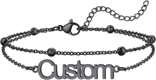 U7 Custom Layered Ankle Bracelets for Women Stainless Steel Bead/Cuban/Figaro/Rope/Wheat Chain Anklet Waterproof Anklet Jewelry for Beach Vacation
