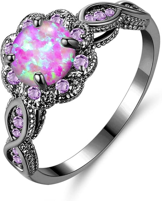 CiNily 18K Gold Plated Opal Ring-White Fire Opal & Amethyst & Cubic Zirconia Women Jewelry Gemstone Engagement Anniversary Ring Size 5-13