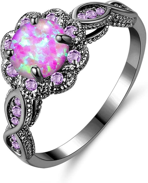 CiNily 18K Gold Plated Opal Ring-White Fire Opal & Amethyst & Cubic Zirconia Women Jewelry Gemstone Engagement Anniversary Ring Size 5-13