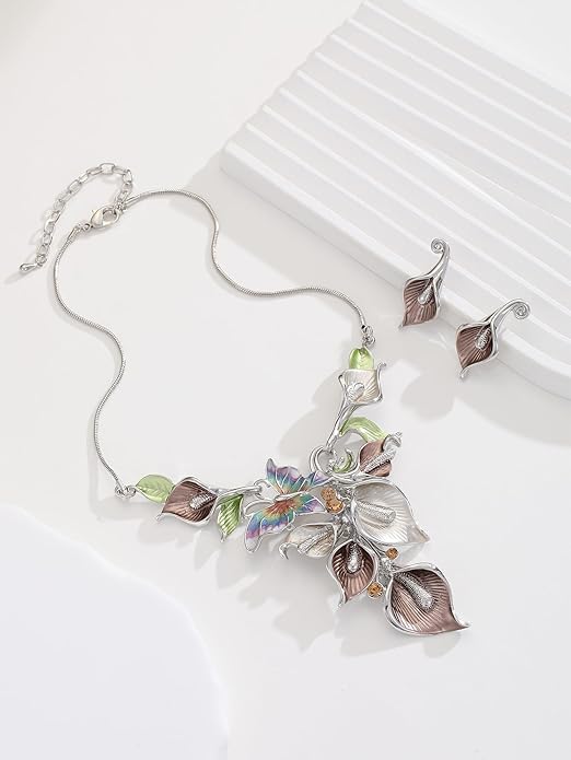 Chunky Statement Jewelry Set Vintage Retro Leaf Flower Floral Geometric Bohemian Boho Bib Necklace Earring Set Fashion Costume Jewelry for Women Girls Wedding Party Prom Unique Gift