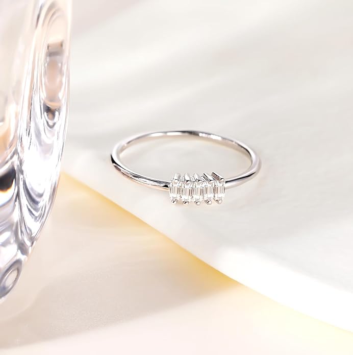 TIGRADE 1.5mm Eternity Ring 14k Gold Plated Stacking Ring Baguette Cubic Zirconia Petite Wedding Band for Women Size 3-12