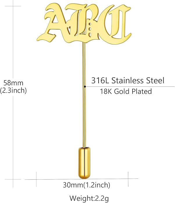 Custom4U Custom Name Pin Personalized Brooch Pins for Women Men Stainless Steel Name Tag with Letters/Initials - Silver/Gold/RoseGold/Black Customized Jewelry Gifts for Birthday Wedding Business Party