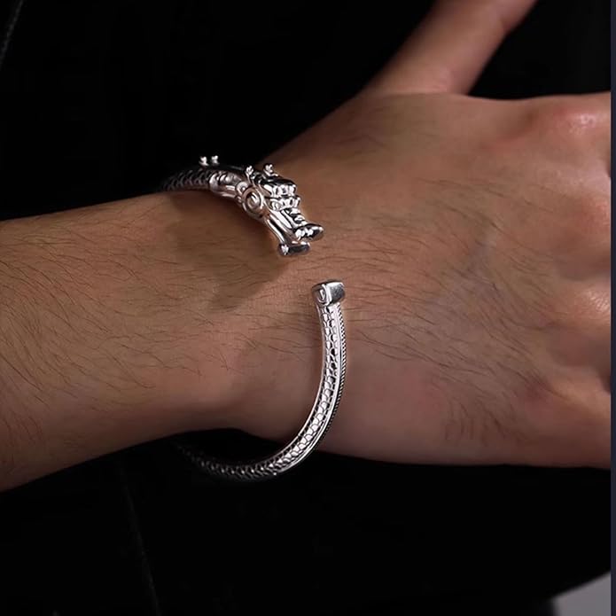 Kim Carrey S925 Sterling Silver Bracelet, Open Bangle Cuff Design, Men's Stacked Bracelets Gift Jewelry for My Man