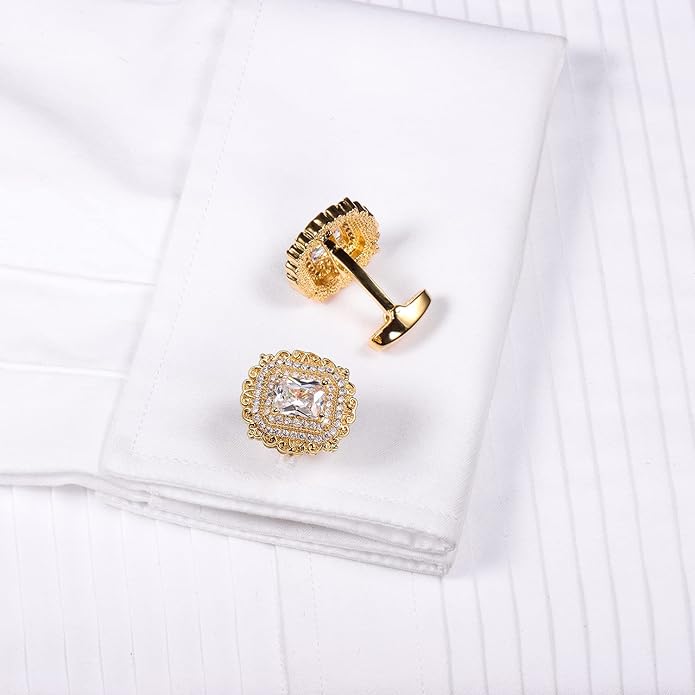 HAWSON Cufflinks for Men, Gold Diamond Crystal Cufflinks for Groom Husband Personalized Gifts, Mens Formal Wedding Business Cufflinks, Luxurious Gorgeous Cuff Links French Shirt Accessories