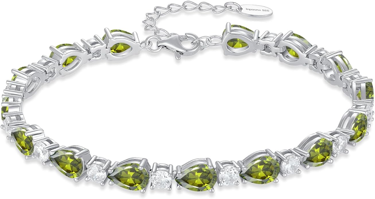 Birthstone Tennis Bracelet for Women 925 Sterling Silver Pear Shaped Gemstone Jewelry Gifts for Her