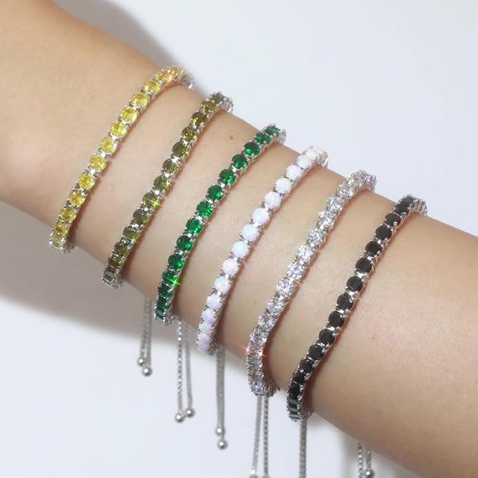 FANCIME Birthstone Bracelet Jewelry for Women Sterling Silver Tennis Bracelet Classic Bolo Adjustable Chain Fine Jewelry Anniversary Birthday Gifts for Women Mom Wife Her