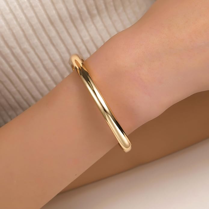 jokcde Chunky Gold/Silver Gold Cuff Bangle Bracelets for Women Trendy Hinged Cuff Open Wide Chunky Gold Bracelet Minimalist Bangle Jewelry Gift
