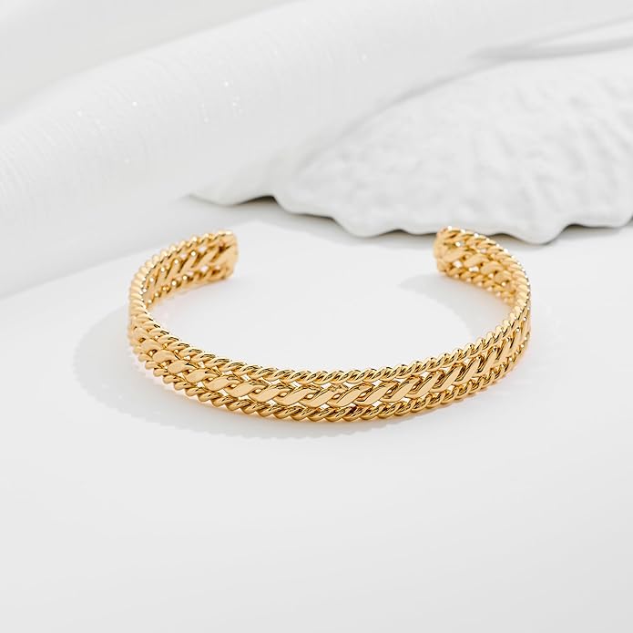 VEDAIM Two Tone Bracelet for Women Braided Twisted Cuff Bracelet Gold Silver Mixed Metal Statement Bracelet Adjustable Jewelry