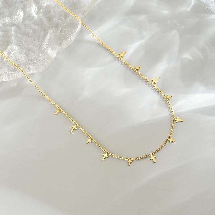 Gold Chain Necklace for Women 18K Gold Plated Stainless Steel Necklace Dainty Star Cross Heart Choker Chains Simple Delicate Minimalist Trendy Jewelry