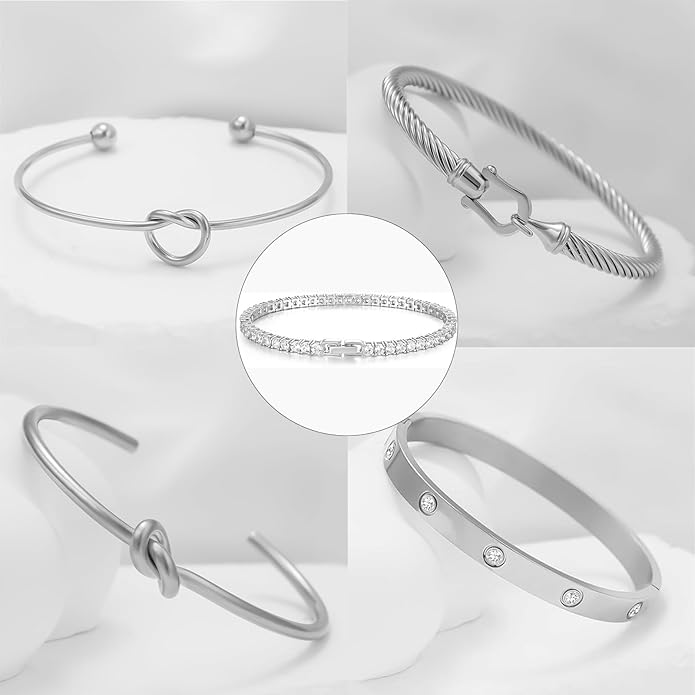 FAFUGA 18 K Gold Plated Love Bangle Bracelet Stack Cuff Jewelry for Women Jewelry Set for Women Gift with Box