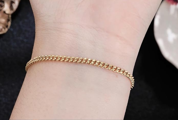 SISGEM Solid 18k Gold Cuban Link Anklet for Women, Real 18 Karat Gold Ankle Bracelet for Her (3.2 mm, 10 inch)