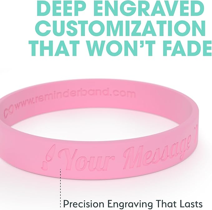Reminderband Custom Silicone Bracelet – Motivational Wristbands, Bulk Personalized Bands for Events, Awareness, Fundraisers, Gifts – Custom Rubber Bracelets - 1/2" Classic