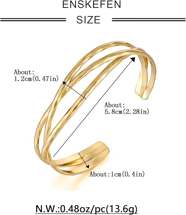 Gold Cuff Bracelet for Women Chunky Multi-layer Cross Wire Open Bracelet Hollow Wide Cuff Bracelets Adjustable Gold Open Cuff Bangle Bracelet