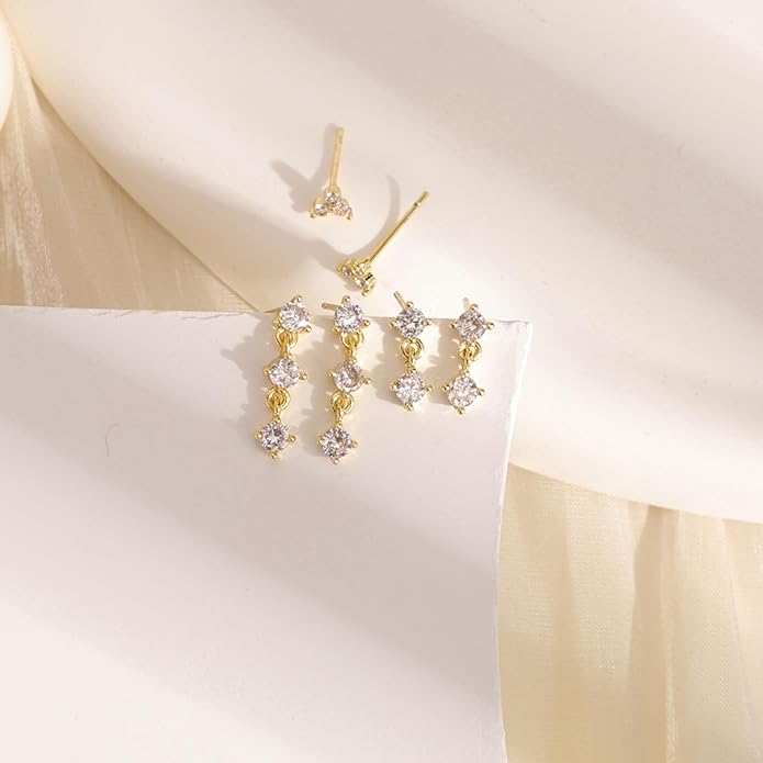 Gold Plated Earrings for Women, 14k Gold Plated Earring Stack Hypoallergenic Pearl Drop Earring Dainty Earrings for Women Trendy Cute Small Huggie Hoop Earring Fashion Womens Jewelry
