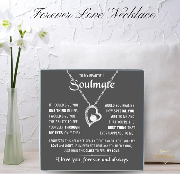 To My Soulmate Necklace For Women, Soul Mate Jewelry for Women, Future Wife Gifts, To My Wife Necklace from Husband, Gifts for Girlfriend, Pendant With Message Card