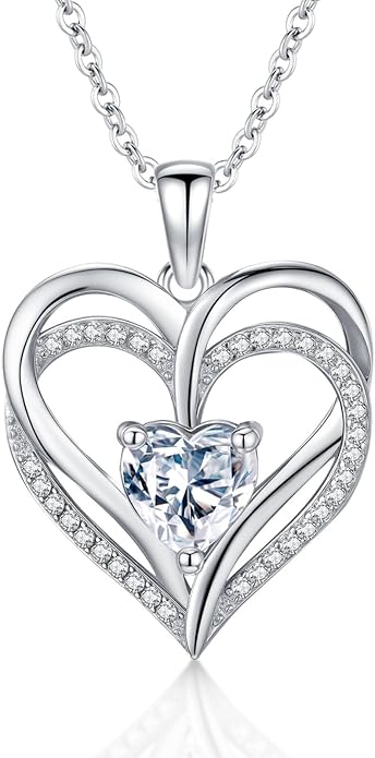 Moissanite Heart Necklace for Women, 2CT D Color VVS1 Moissanite 925 Sterling Silver Pendant Necklace Jewelry, Anniversary Birthday Gifts for Wife Mom Girlfriend