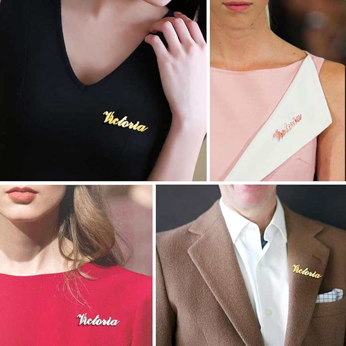 Custom4U Custom Name Pin Personalized Brooch Pins for Women Men Stainless Steel Name Tag with Letters/Initials - Silver/Gold/RoseGold/Black Customized Jewelry Gifts for Birthday Wedding Business Party