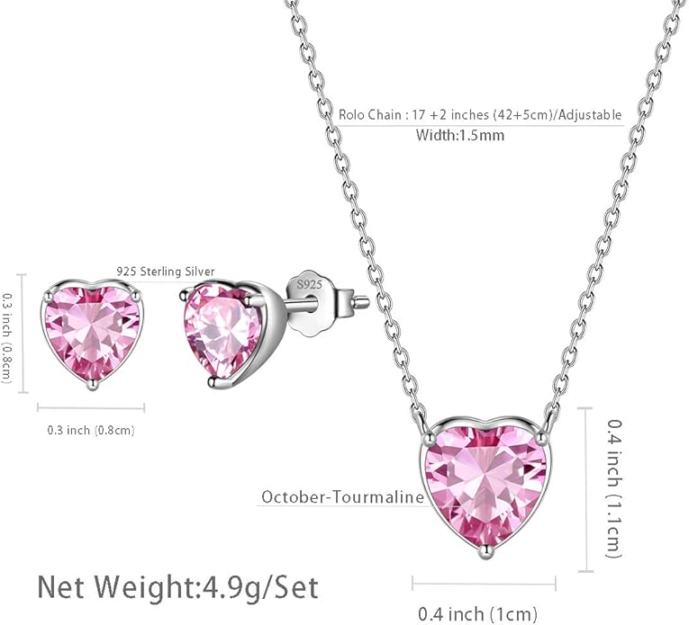 Aurora Tears 925 Sterling Silver 12 Birthstone Hearts Jewelry Women Crystal Wedding/Engagement/Bridal Heart Necklace/Earring/Ring/Bracelet Sets Jewellery