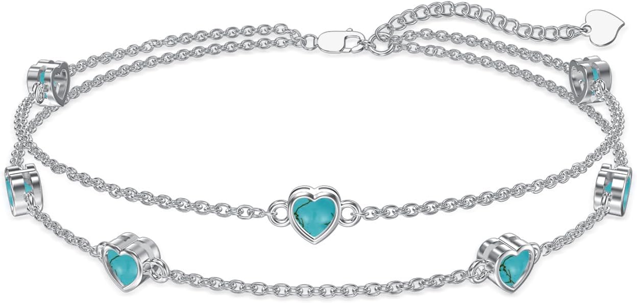Dorunmo Heart Birthstone Anklet Bracelets for Women 925 Sterling Silver Birthday Jewelry Best Mother's Day for Women Wife