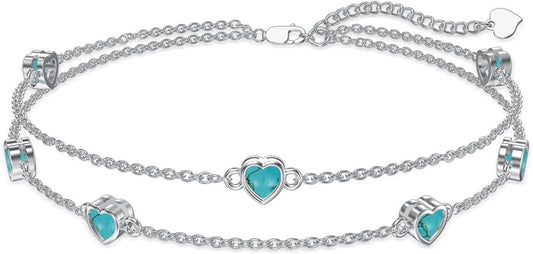 Dorunmo Heart Birthstone Anklet Bracelets for Women 925 Sterling Silver Birthday Jewelry Best Mother's Day for Women Wife