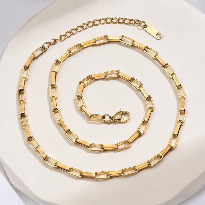 Dainty Chain Necklace for Women, 18K Gold Plated Coin Disc Choker Necklaces Simple Satellite Beaded Twisted Thin Paper Clip Chain Everyday Jewelry Gifts