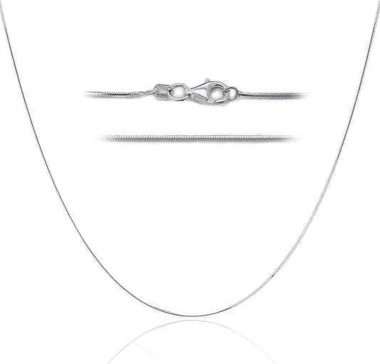 DSS 925 Sterling Silver Necklace for Women, 8 Sided Snake Chain 1mm, Lobster Claw Clasps, Sterling Silver Chain, Italian Jewelry for Women, 20in