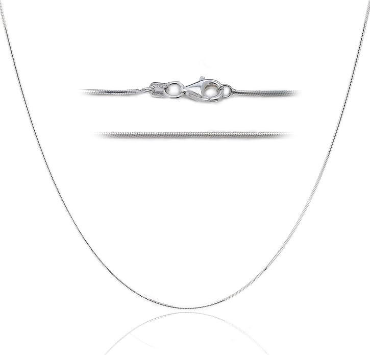 DSS 925 Sterling Silver Necklace for Women, 8 Sided Snake Chain 1.6mm, Lobster Claw Clasps, Sterling Silver Chain, Italian Jewelry for Women, 16in - 30in