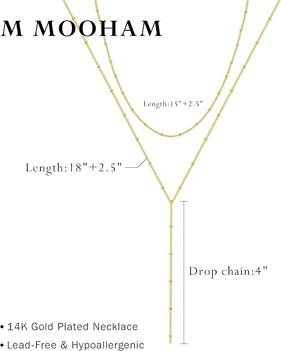 M MOOHAM Gold Lariat Necklace for Women - Dainty 14K Gold Plated Y-Shaped Long Drop Necklace Pearl Cross Clover Butterfly Cubic Zirconia Charm Layered Necklaces for Women Simple Jewelry Gifts