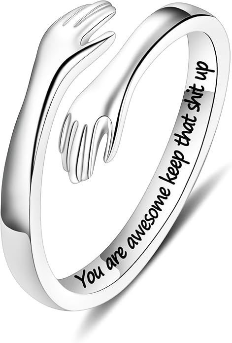 Yesteel S925 Sterling Silver Hug Ring for Women Teen Girls, Adjustable Ring Jewelry Mothers Day Birthday Gifts for Daughters Mom Sister Wife Friends Grandma