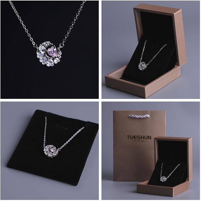 Women's Silver Necklace, 925 Sterling Silver Necklace - Exquisite Silver Jewelry for Women - Heart Pendant Silver Necklace - Birthday, Anniversary, Valentine's Day Gift for Women, Wife, Mom