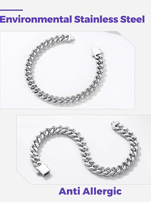 Richsteel 5/7/9/12mm Wide Miami Cuban Link Chain Bracelet for Men Women,Stainless Steel/Gold/Black Plated,7.4/8.2/9 Inch Length,Hip Hop Urban Street-wear Jewelry(Gift Wrapped)