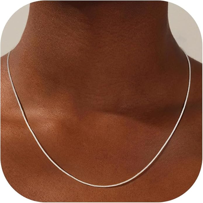 S925 Sterling Silver Box Chain Necklace for Women - 0.8mm Sterling Silver Box Chain Necklace Thick Sturdy Colourfast Chain Necklaces Jewelery for Women 16/18/20/22 Inch