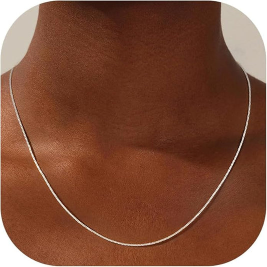S925 Sterling Silver Box Chain Necklace for Women - 0.8mm Sterling Silver Box Chain Necklace Thick Sturdy Colourfast Chain Necklaces Jewelery for Women 16/18/20/22 Inch