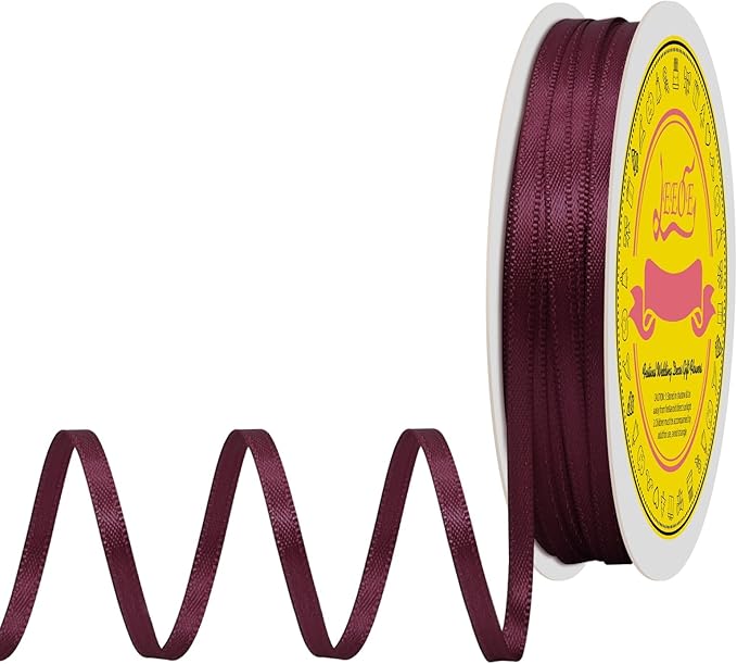 LEEQE Double Face Wine Red Satin Thin Ribbon 1/8 inch X 50 Yards Polyester Wine Red Ribbon for Gift Wrapping Very Suitable for Weddings Party Hair Bow Invitation Decorations and More