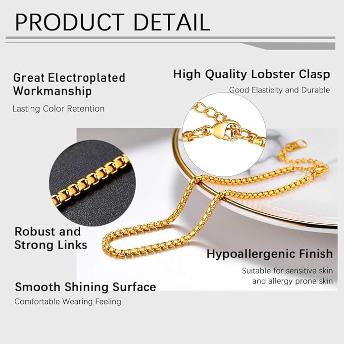 PROSTEEL Stainless Steel Chain Anklets for Women, Silver/Gold Tone, Ankle Bracelets Hypoallergenic, 8-10.5 Inch Adjustable, Come with Box