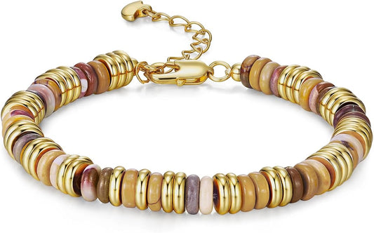 Colorful 18K Gold Plated Bracelets for Women, Stack Bangle Beaded Stone Jewelry Accessories Set for Woman, Trendy Fashion Jewelry Gifts