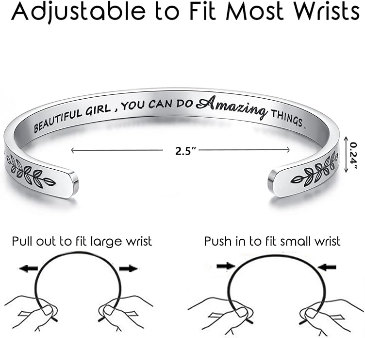 TONY & SANDY Inspirational Bracelets for Women Teen Girls Personalized Gifts for Daughter Granddaughter Mom Sister Friends Stainless Steel Engraved Cuff Birthday Easter Christmas
