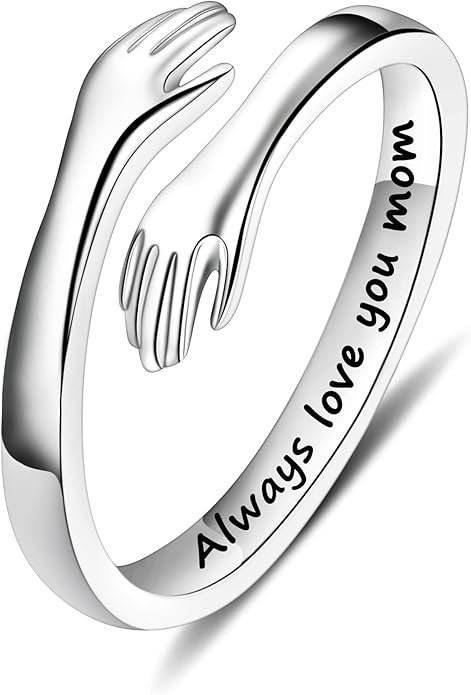 Yesteel Valentines Gifts for Kids Teen Girls - S925 Sterling Silver Hug Ring for Teen Girls Women, Adjustable Ring Jewelry Mothers Day Birthday Gifts for Daughters Mom Sister Wife Friends Grandma