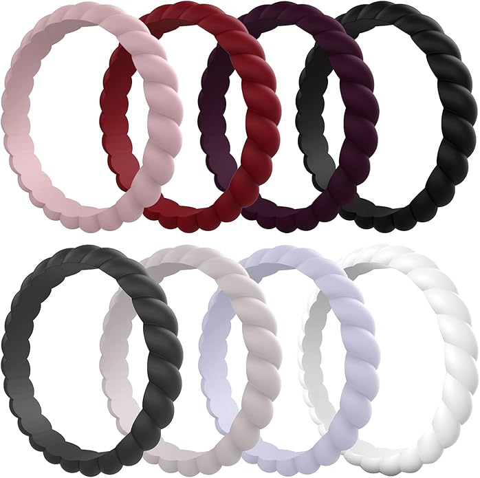Egnaro Women's Bridal Rings Sets, Thin and Stackable Rubber Rings Women Wedding Bands - 2.5mm Width - 1.8mm Thick