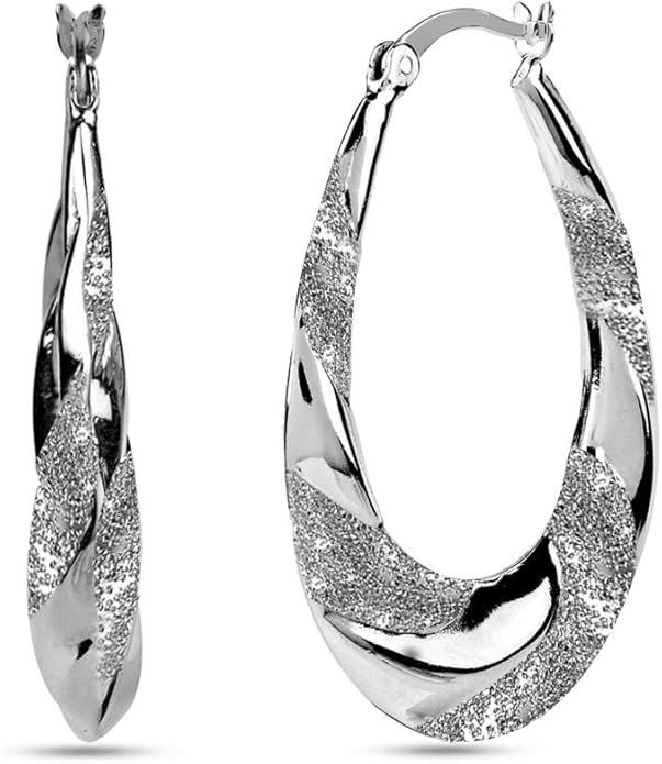 LeCalla 925 Sterling Silver Shrimp Classic Diamond-Cut Light-Weight Hoop Earrings for Women
