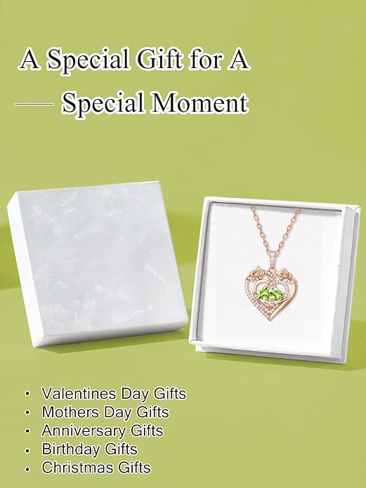 JIYVY32 Rose Heart Necklace for Women Exquisite 925 Sterling Silver Anniversary Birthday Gifts for Wife Mom Her Double Birthstone Pendant Jewelry